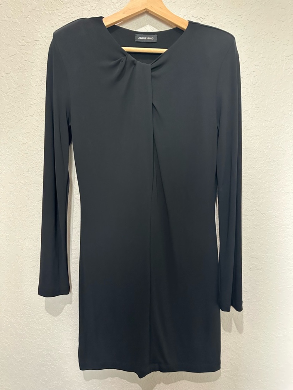 Anine Bing Amaya Black Keyhole Mini Dress with Shoulder Pads - Small